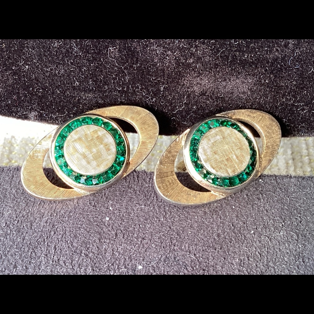 DaVinci Sterling Silver and Simulated Emerald Cufflinks~Vintage